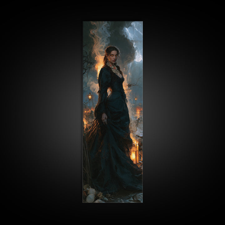 The Tidal Heiress, Victorian Creature Portrait, Tall Narrow Canvas Print, Dark Academia Decor, Antique Horror Decor, Classic Monster Art
