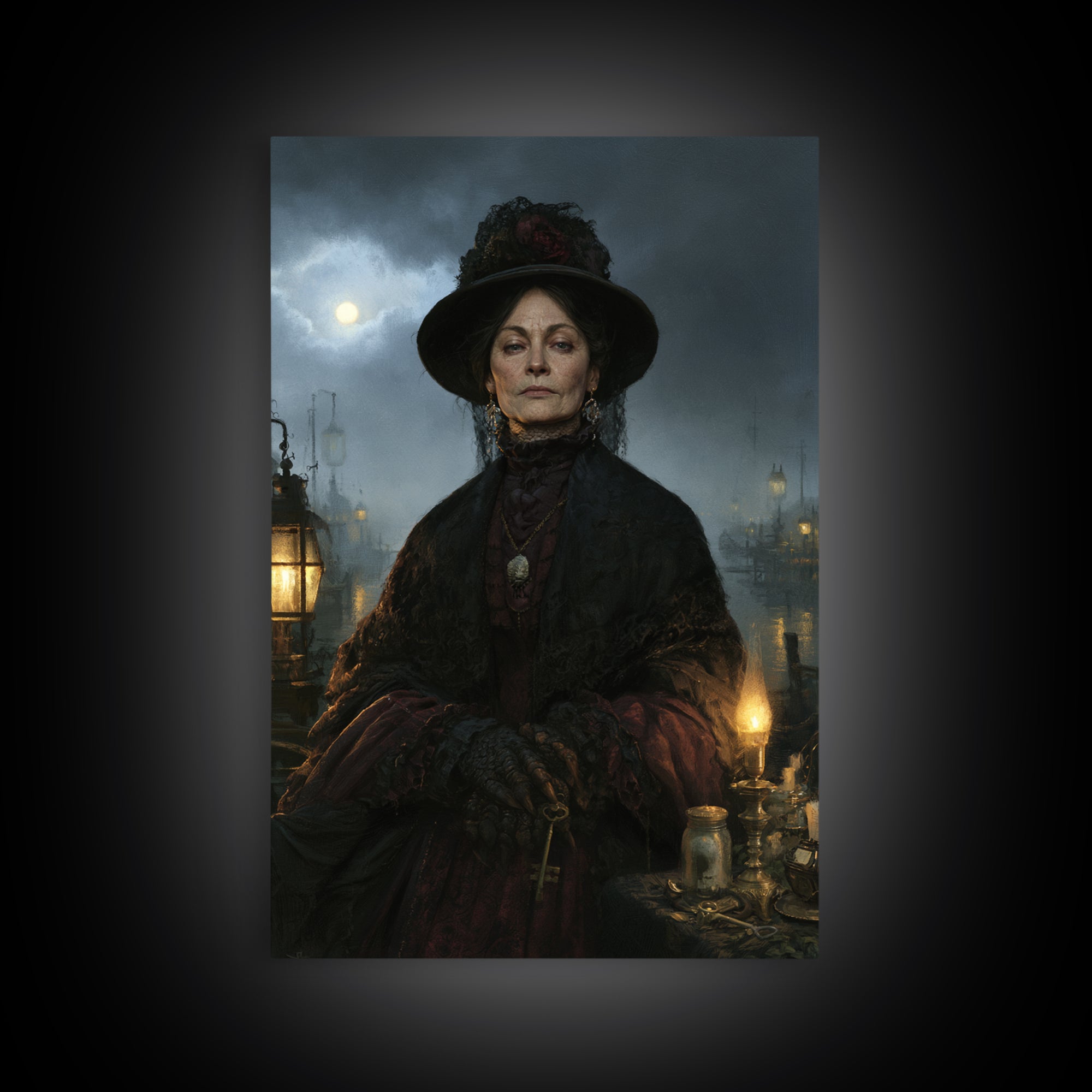 The Marsh Widow, Victorian Creature Portrait, Vertical Canvas Print, Dark Academia Decor, Gothic Wall Decor, Classic Monster Art