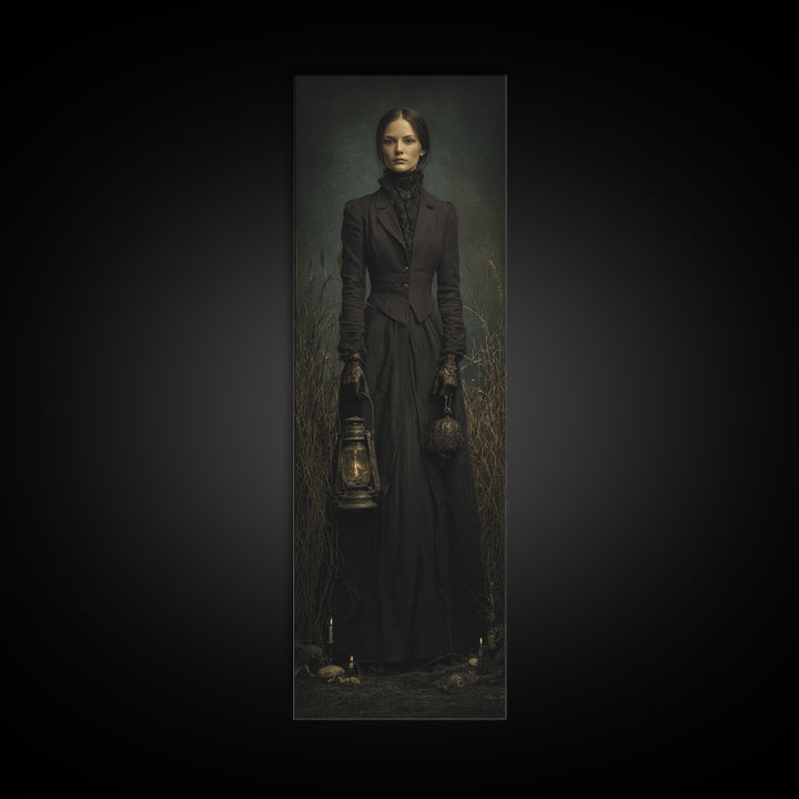 The Marsh Widow, Victorian Creature Portrait, Tall Narrow Canvas Print, Antique Style Decor, Canvas Print, Classic Monster Art