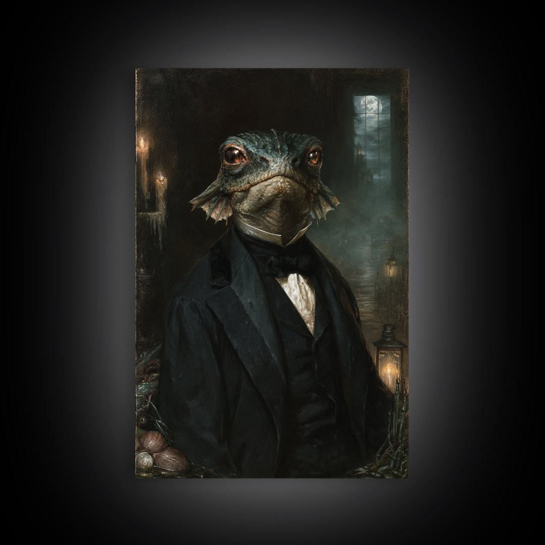 The Canal House Creature, Victorian Creature Portrait, Vertical Canvas Print, Dark Academia Decor, Antique Horror Decor, Classic Monster Art