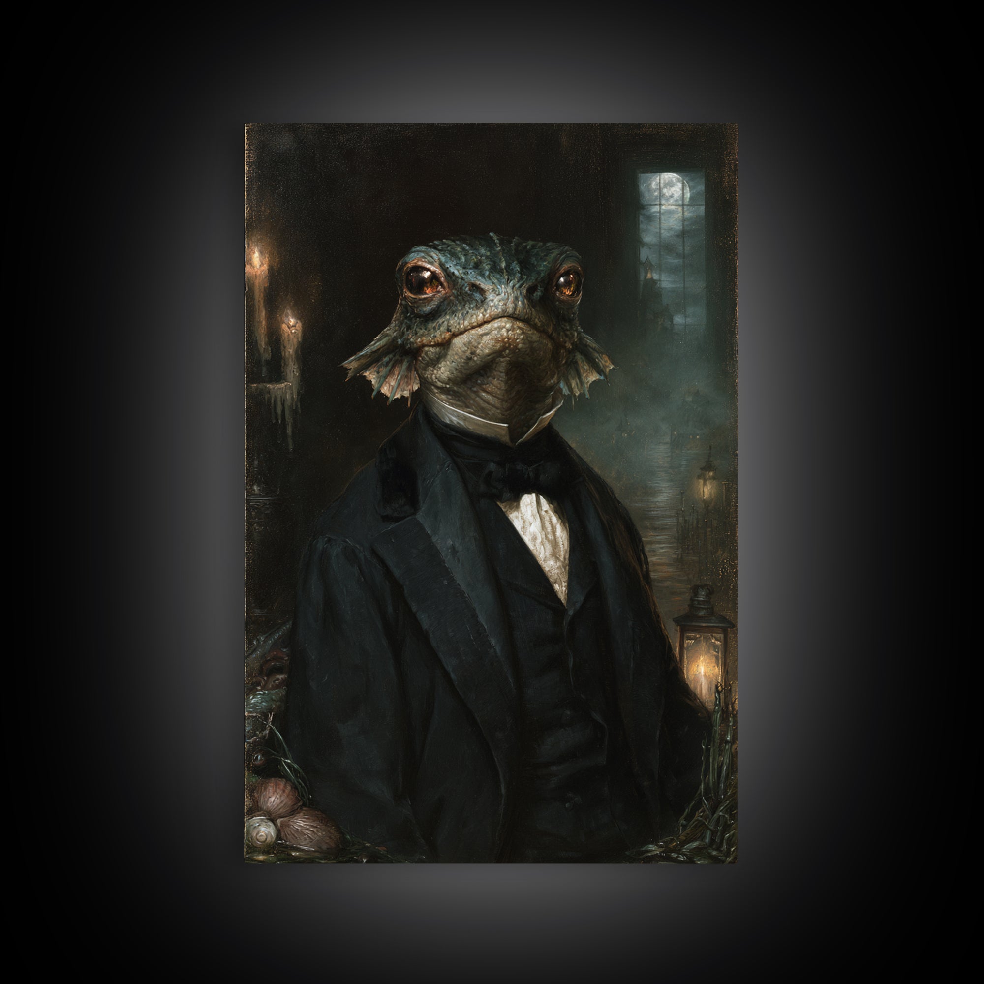The Canal House Creature, Victorian Creature Portrait, Vertical Canvas Print, Dark Academia Decor, Antique Horror Decor, Classic Monster Art