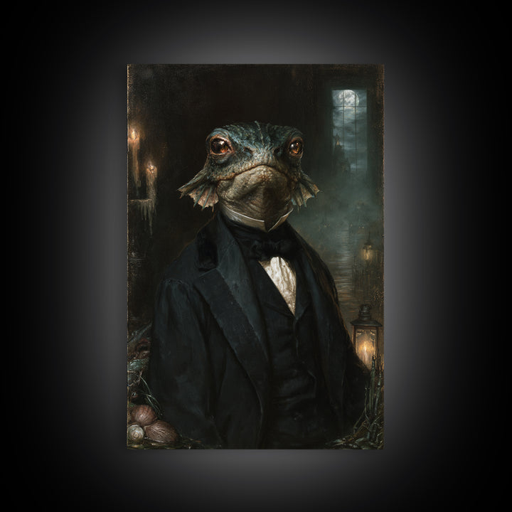 The Canal House Creature, Victorian Creature Portrait, Vertical Canvas Print, Dark Academia Decor, Antique Horror Decor, Classic Monster Art