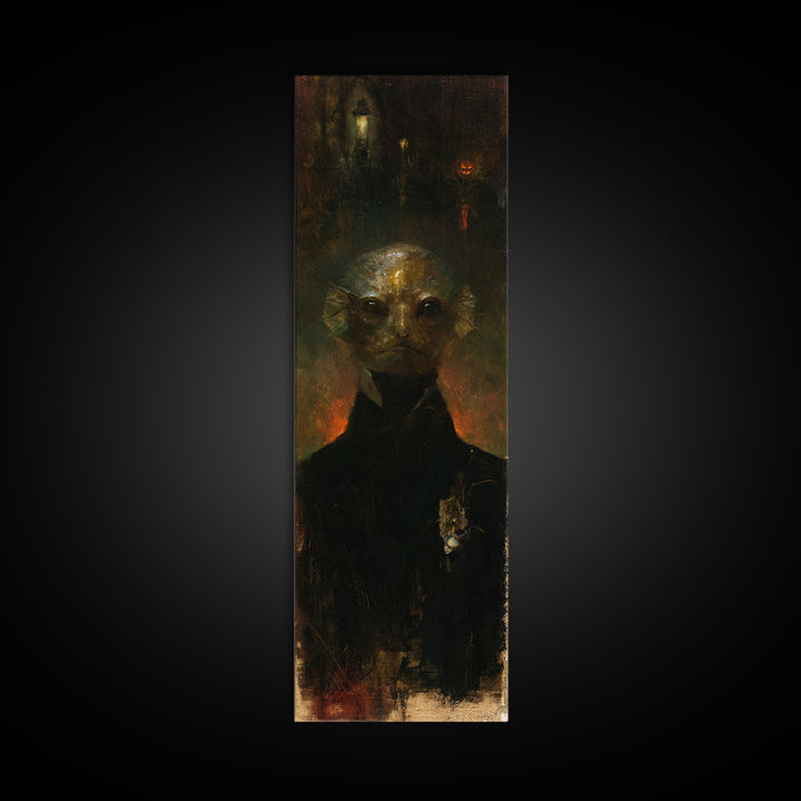 The Canal House Creature, Victorian Creature Portrait, Tall Narrow Canvas Print, Dark Academia Decor, Canvas Print, Classic Monster Art