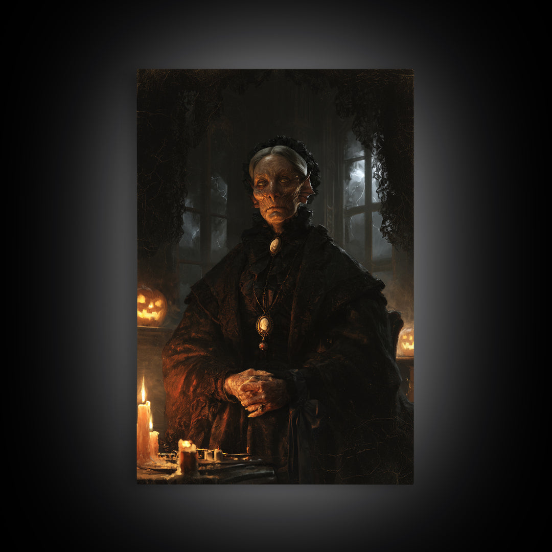 The Estuary Dowager, Victorian Creature Portrait, Vertical Canvas Print, Classic Halloween Decor, Spooky Season Decor, Classic Monster Art