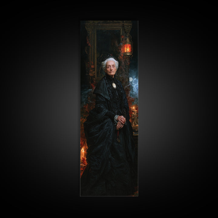 The Estuary Dowager, Victorian Creature Portrait, Tall Narrow Canvas Print, Gothic Home Decor, Gothic Wall Decor, Classic Monster Art