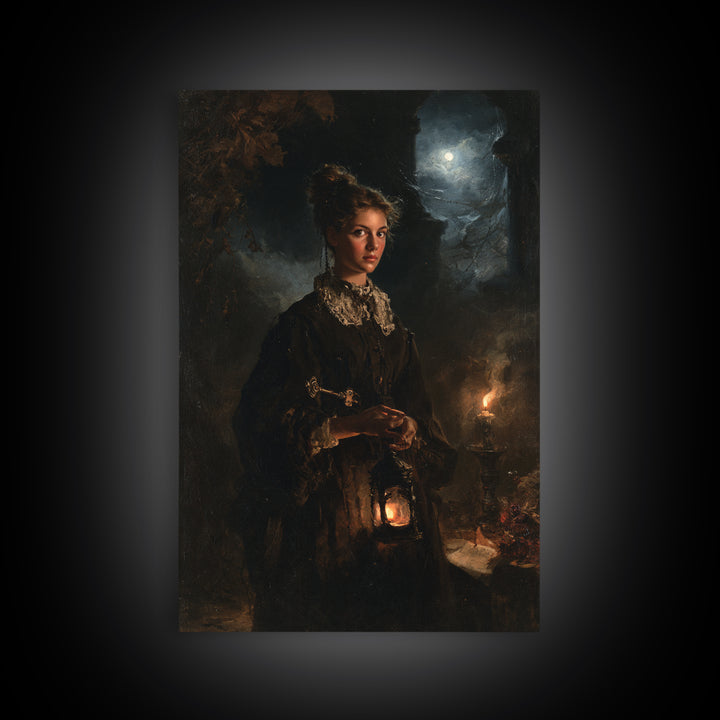 The Grave-Robber’s Daughter, Gothic Victorian Portrait, Vertical Canvas Print, Dark Academia Decor, Classic Monster Art