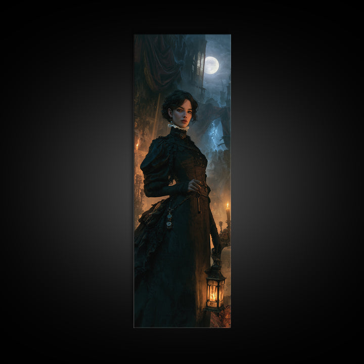 The Grave-Robber’s Daughter, Gothic Victorian Portrait, Tall Narrow Canvas Print, Macabre Home Decor, Classic Monster Art