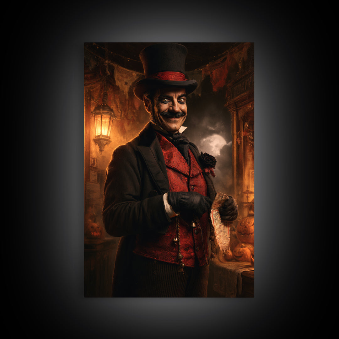 The Cursed Ringmaster, Victorian Circus Horror Portrait, Vertical Canvas Print, Macabre Home Decor, Classic Monster Art
