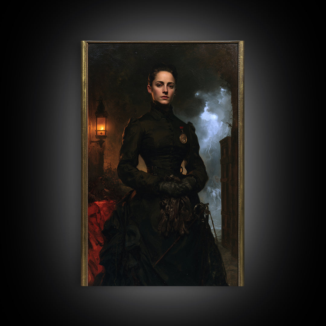 The Headless Cavalier’s Widow, Gothic Horseman Widow Portrait, Vertical Canvas Print, Antique Style Decor, Canvas Print, Classic Monster Art