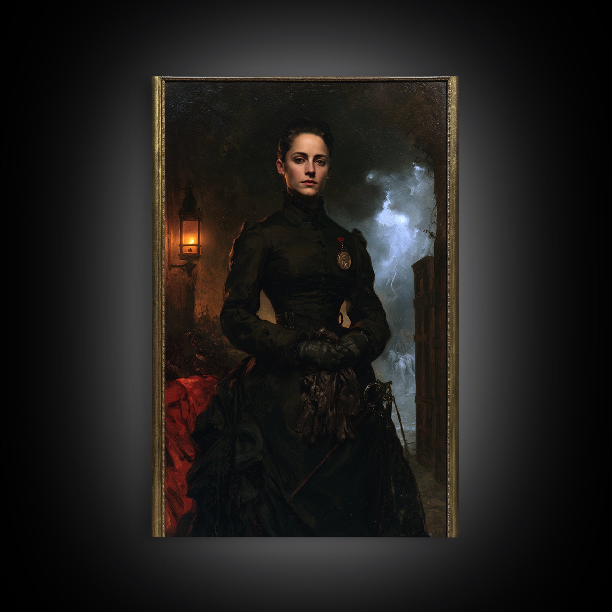 The Headless Cavalier’s Widow, Gothic Horseman Widow Portrait, Vertical Canvas Print, Antique Style Decor, Canvas Print, Classic Monster Art
