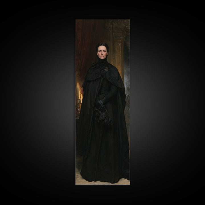 The Headless Cavalier’s Widow, Gothic Horseman Widow Portrait, Tall Narrow Canvas Print, Dark Academia Decor, Classic Monster Art