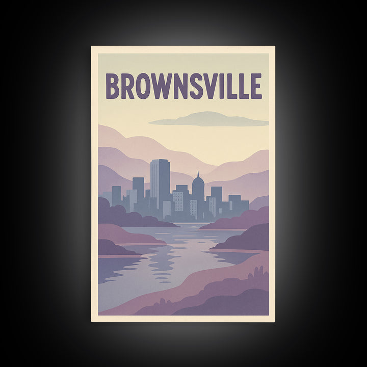 Brownsville Travel Poster, Framed Canvas Print, Pastel Retro Travel Art, Brownsville Poster Print, Eclectic Wall Decor, Travel Art Print
