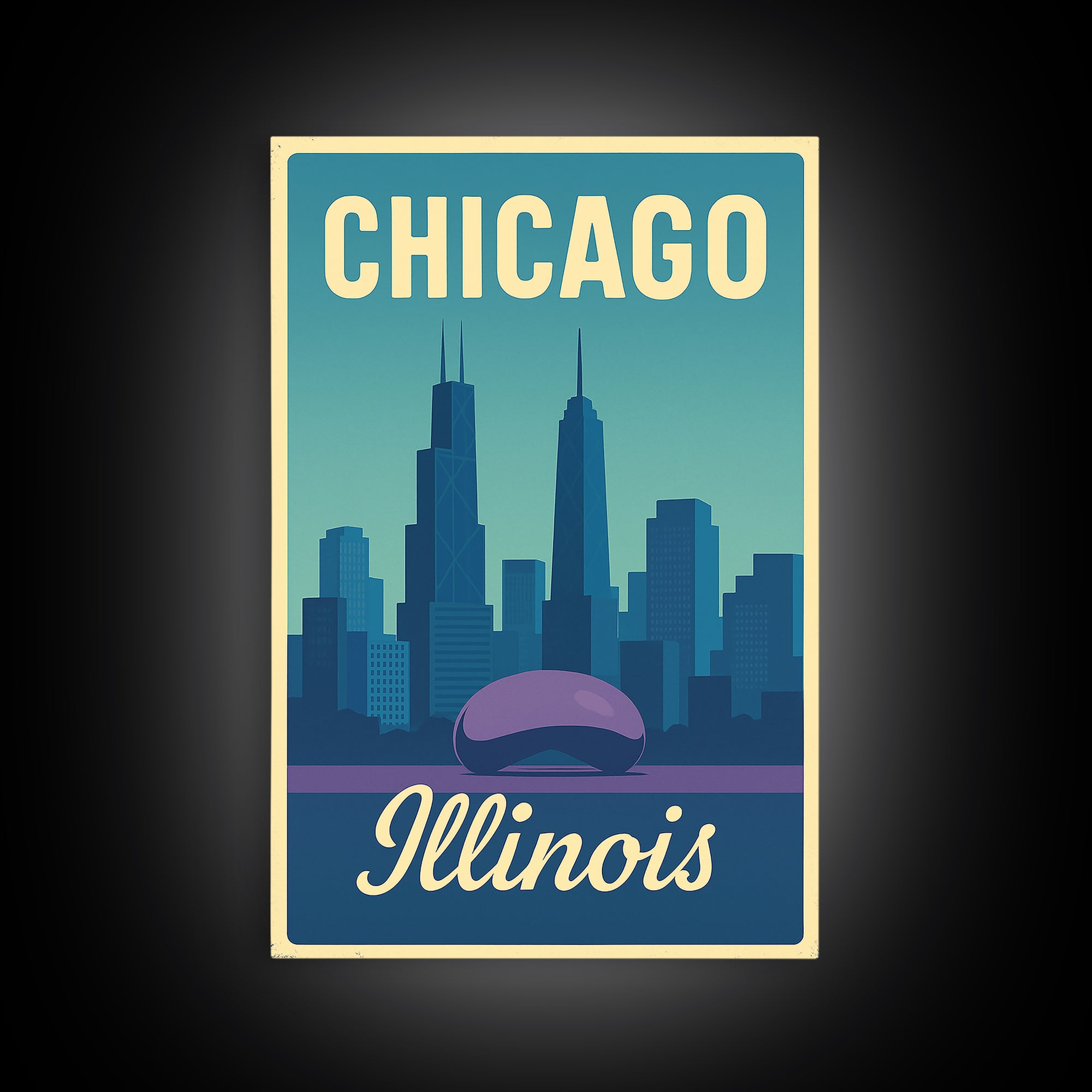 Chicago Travel Poster, Canvas Print, Pastel Retro Travel Art, Chicago Travel Art, Watercolor Urban Skyline, Office Decor, City Art Print