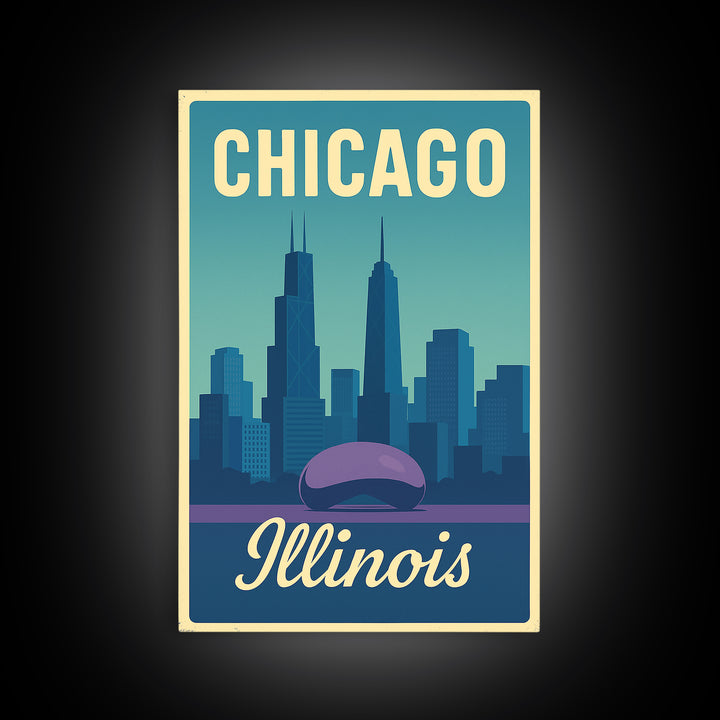 Chicago Travel Poster, Canvas Print, Pastel Retro Travel Art, Chicago Travel Art, Watercolor Urban Skyline, Office Decor, City Art Print