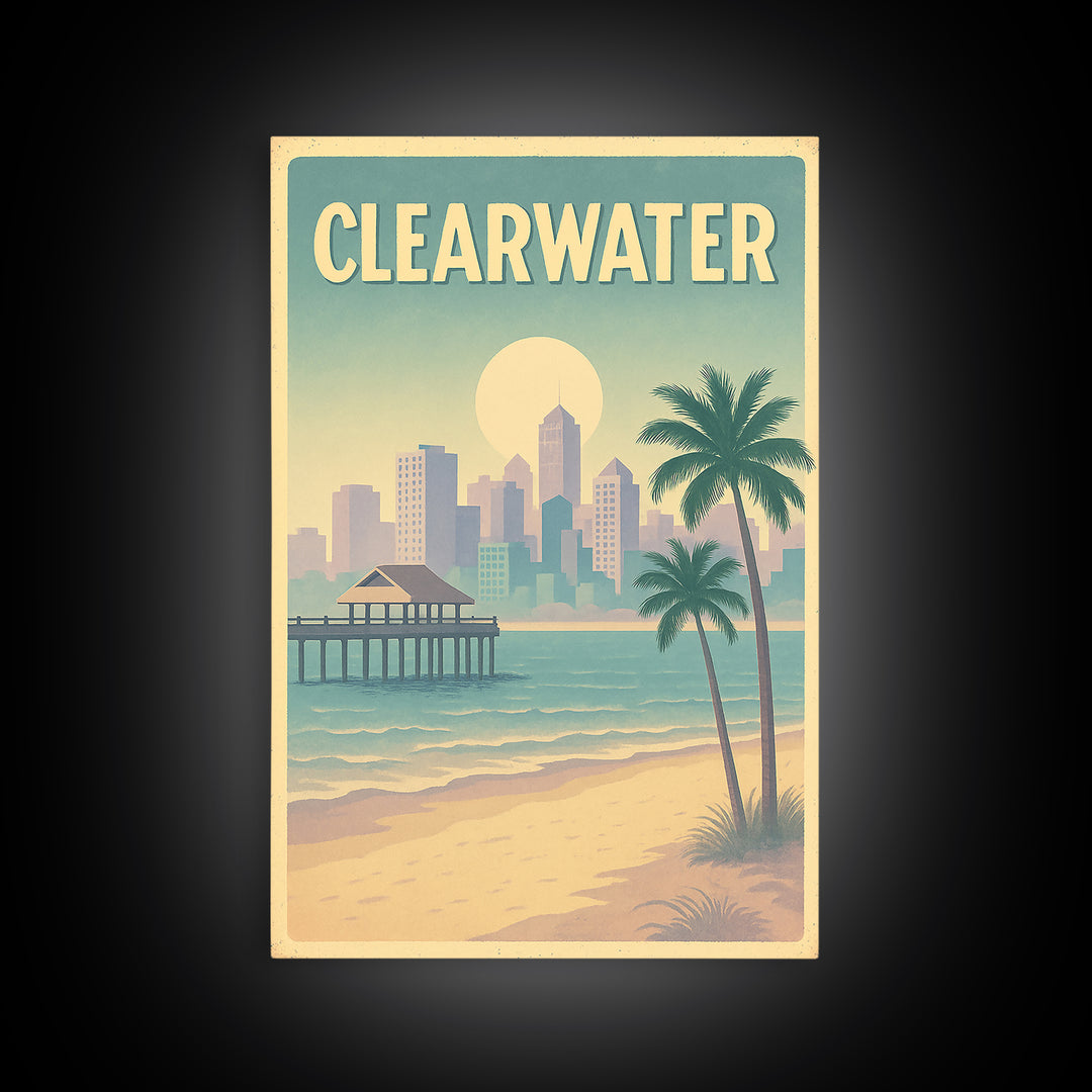 Clearwater Florida Travel Poster, Canvas Print, Dreamy Skyline Poster Art, Clearwater Art Print, Travel Wall Art, City Poster, Wall Art