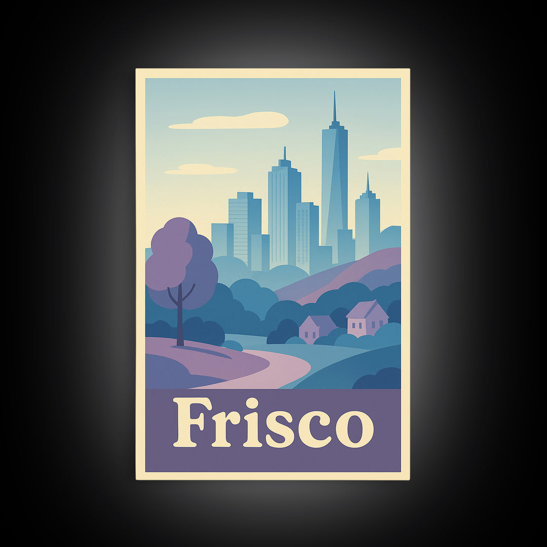 Frisco Travel Poster, Framed Canvas Print, Soft Vintage City Poster, Frisco Art Print, Travel Wall Art, Travel Poster Art, Poster Print