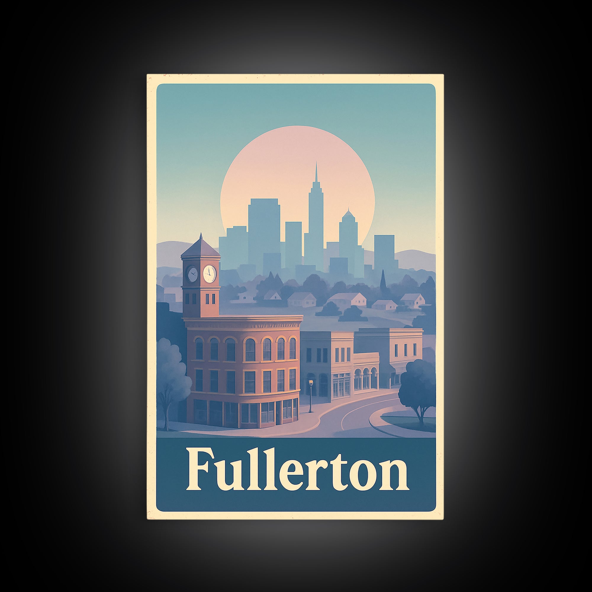 Fullerton Travel Poster, Canvas Print, Soft Vintage City Poster, Fullerton Travel Art, Travel Poster Art, Living Room Wall Art