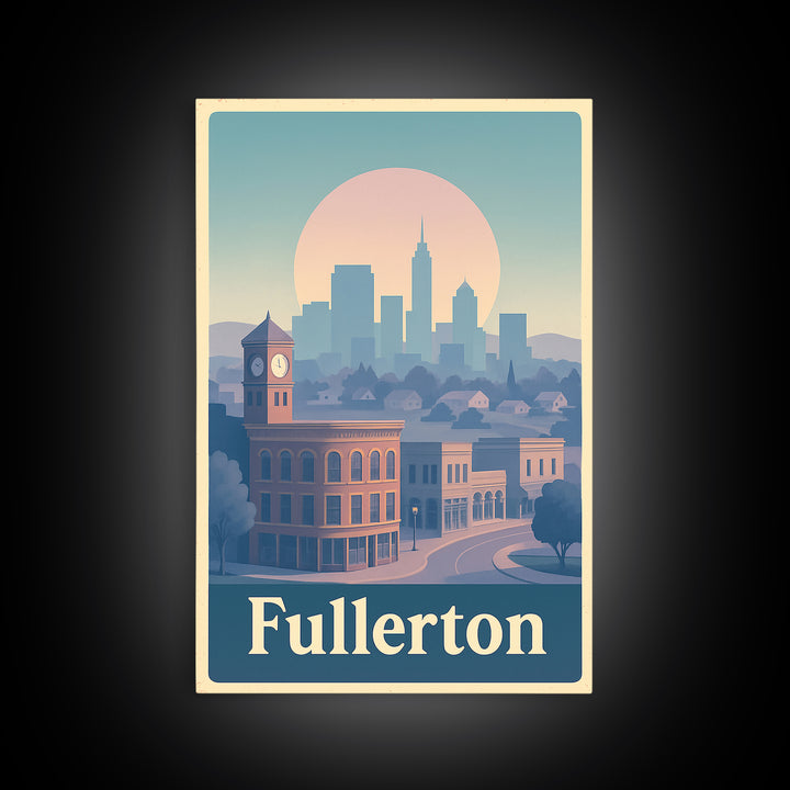 Fullerton Travel Poster, Canvas Print, Soft Vintage City Poster, Fullerton Travel Art, Travel Poster Art, Living Room Wall Art