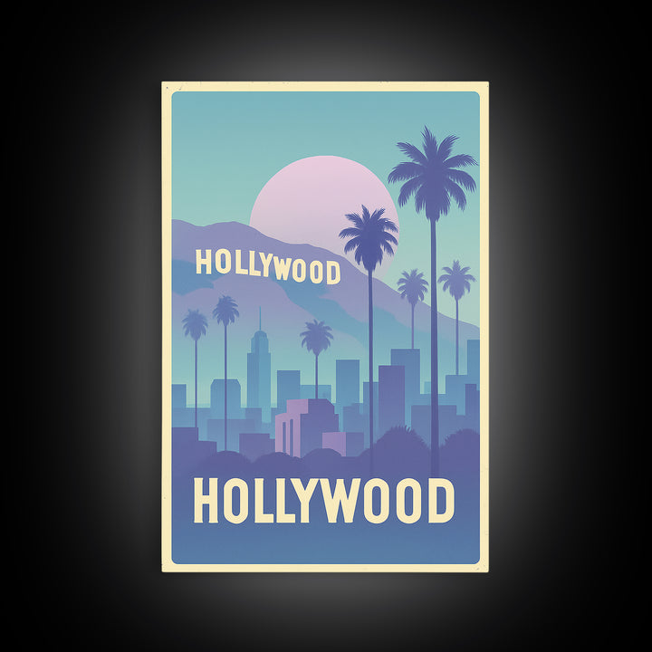 Hollywood Travel Poster, Canvas Print, Dreamy Skyline Poster Art, Hollywood Poster Print, Travel Poster Art, Vintage Travel Print