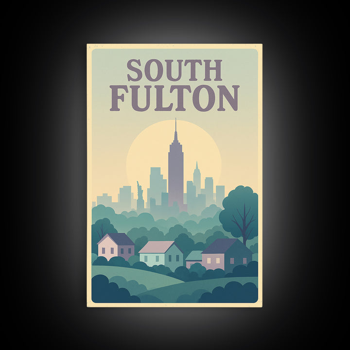 South Fulton Georgia Travel Poster, Canvas Print, Vaporwave Skyline Art Wall Art, South Fulton Wall Art, Fine Art Print, Travel Wall Art