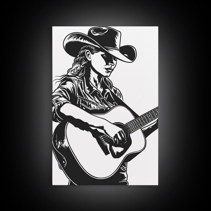 Cowboy in Desert Art Print, Western Silhouette Framed Canvas, Vintage Southwest Scene, Rustic Western Home Decor, Unique Wall Art