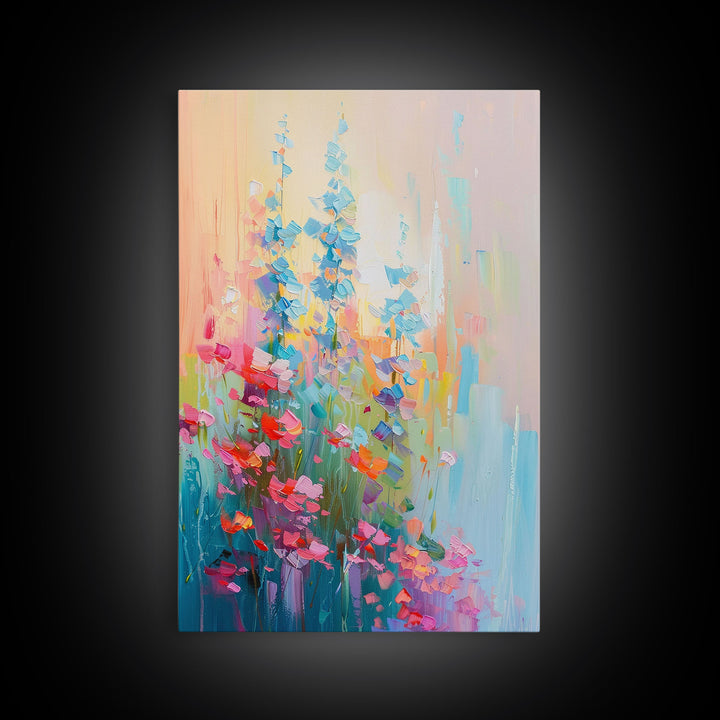 Delicate Blossoms in Springtime - Framed Canvas Print, Elegant Living Room Art, Soft Bedroom Decor, Pastel Flower Art, Wall Art