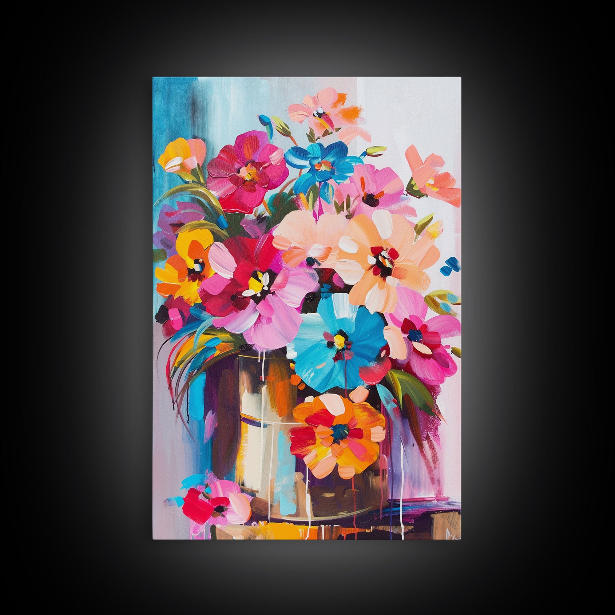 Bold Floral Bouquet in Bright Colors - Framed Canvas Print, Flower Decor, Floral Art for Bedroom, Vibrant Wall Art for Living Room
