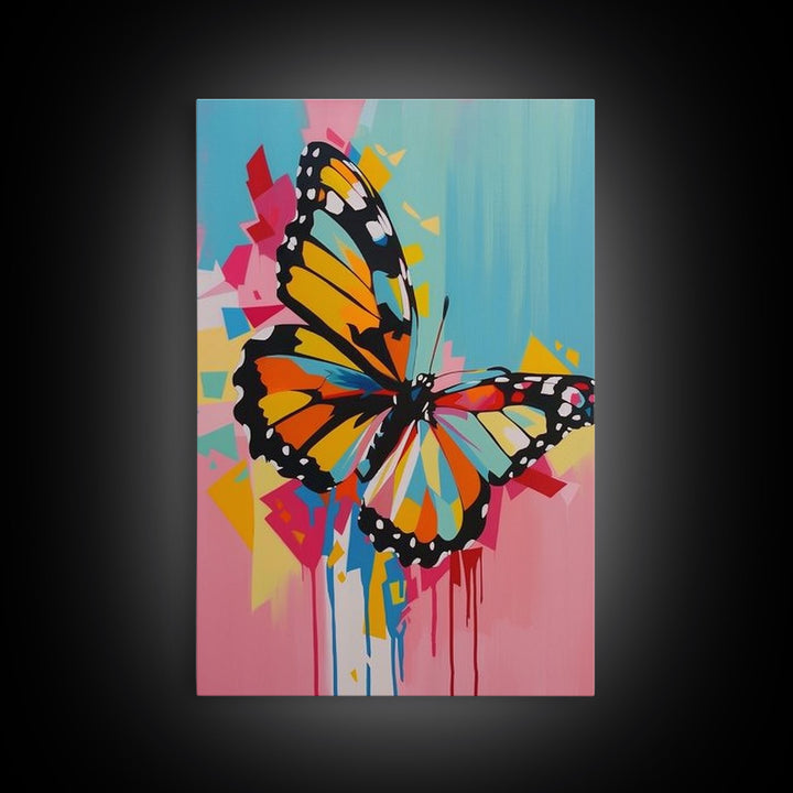 Monarch Butterfly Framed Canvas Print - Colorful Wall Art, Living Room Decor, Vibrant Insect Art, Unique Artwork for Bedroom and Office