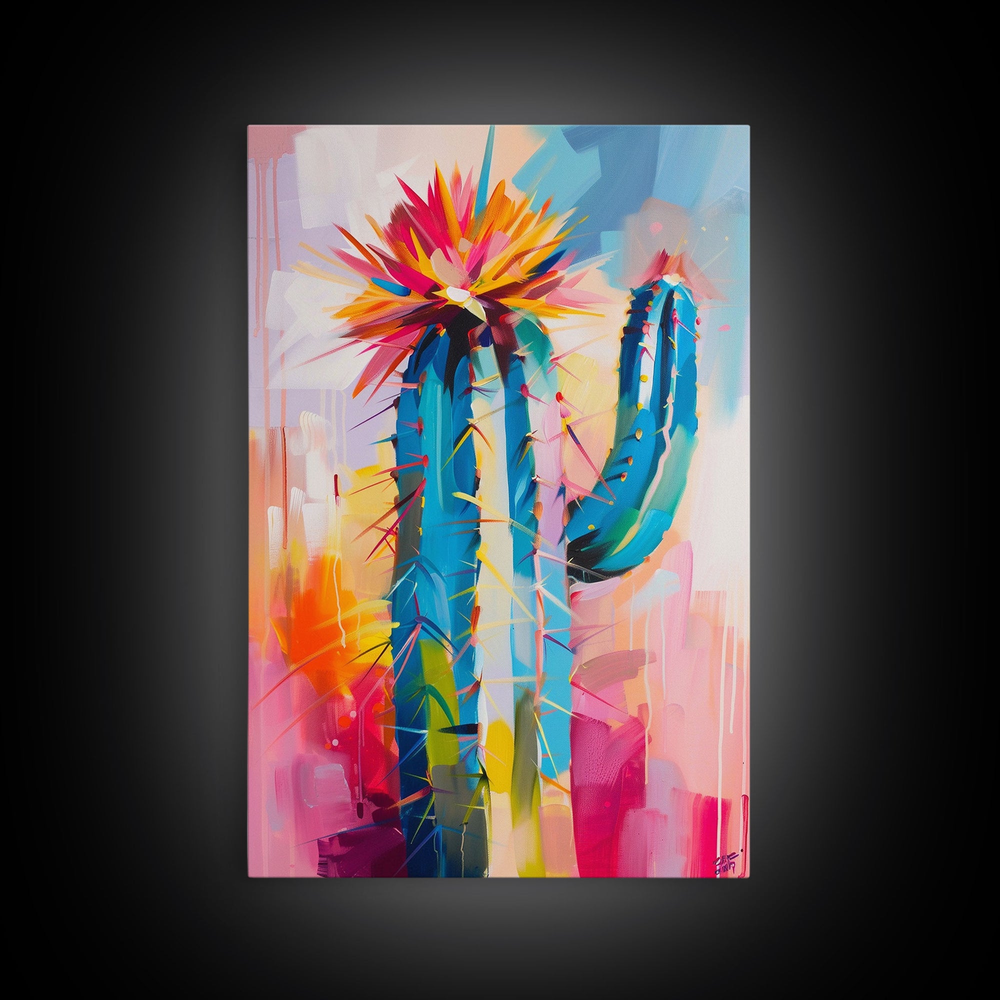 Colorful Cactus Framed Canvas Print - Vibrant Succulent Wall Art, Living Room Decor, Modern Artwork Unique Desert Art for Bedroom and Office
