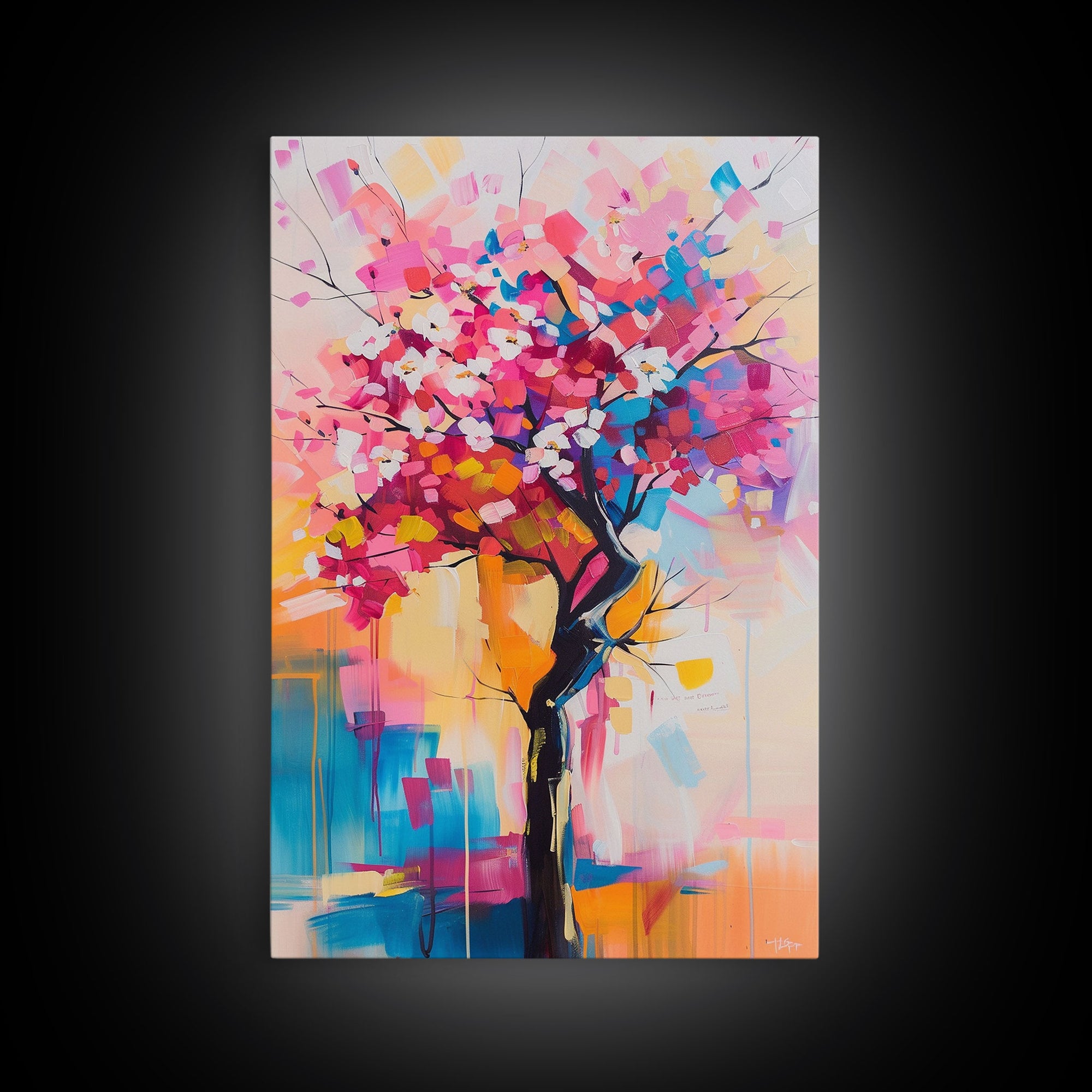 Colorful Blossom Tree Framed Canvas Print - Nature Wall Art, Living Room Decor, Modern Artwork, Unique Floral Art for Bedroom and Office