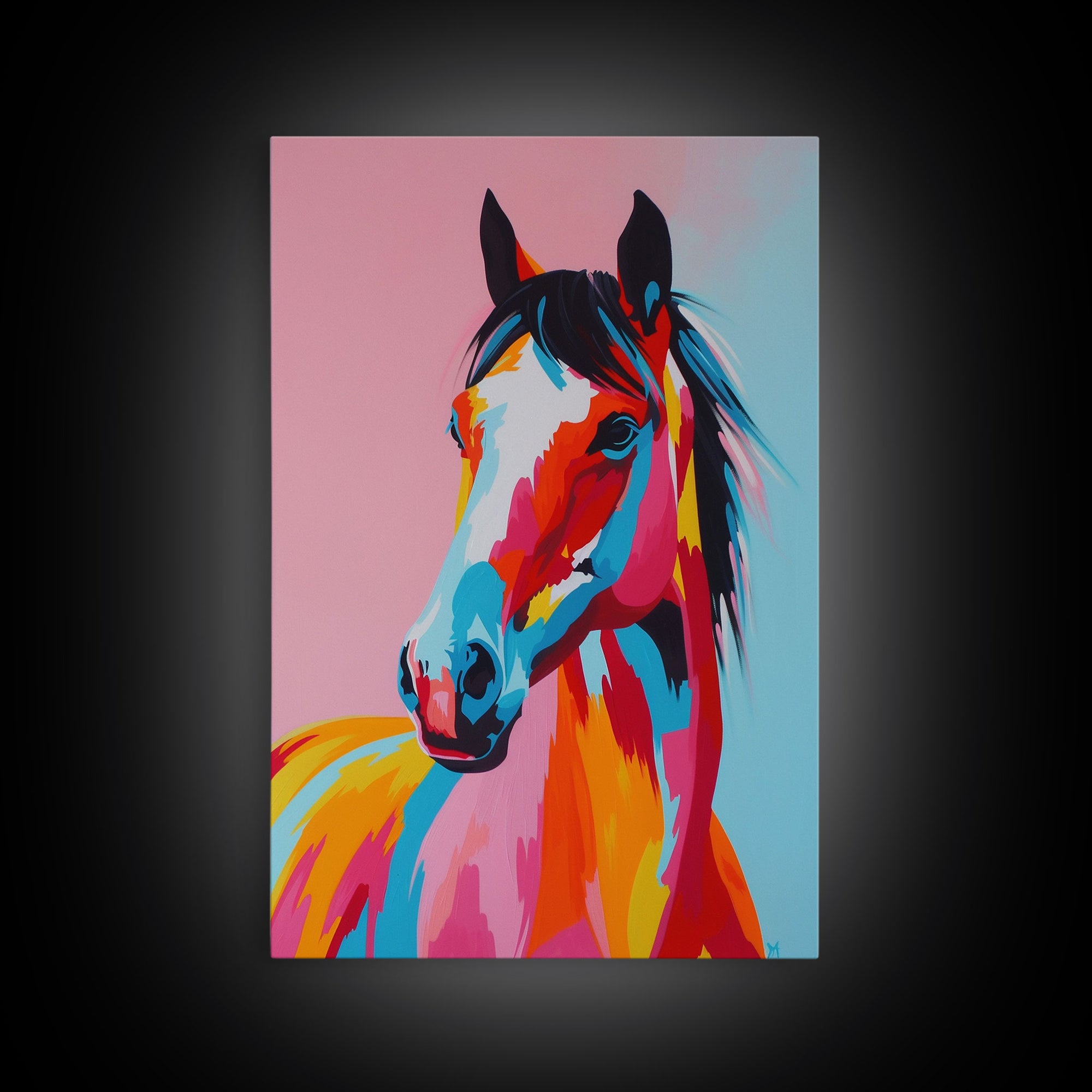 Colorful Horse Portrait - Framed Canvas Print, Bold Wall Art, Living Room Decor, Modern Horse Artwork, Vibrant Animal Art, Bedroom Decor