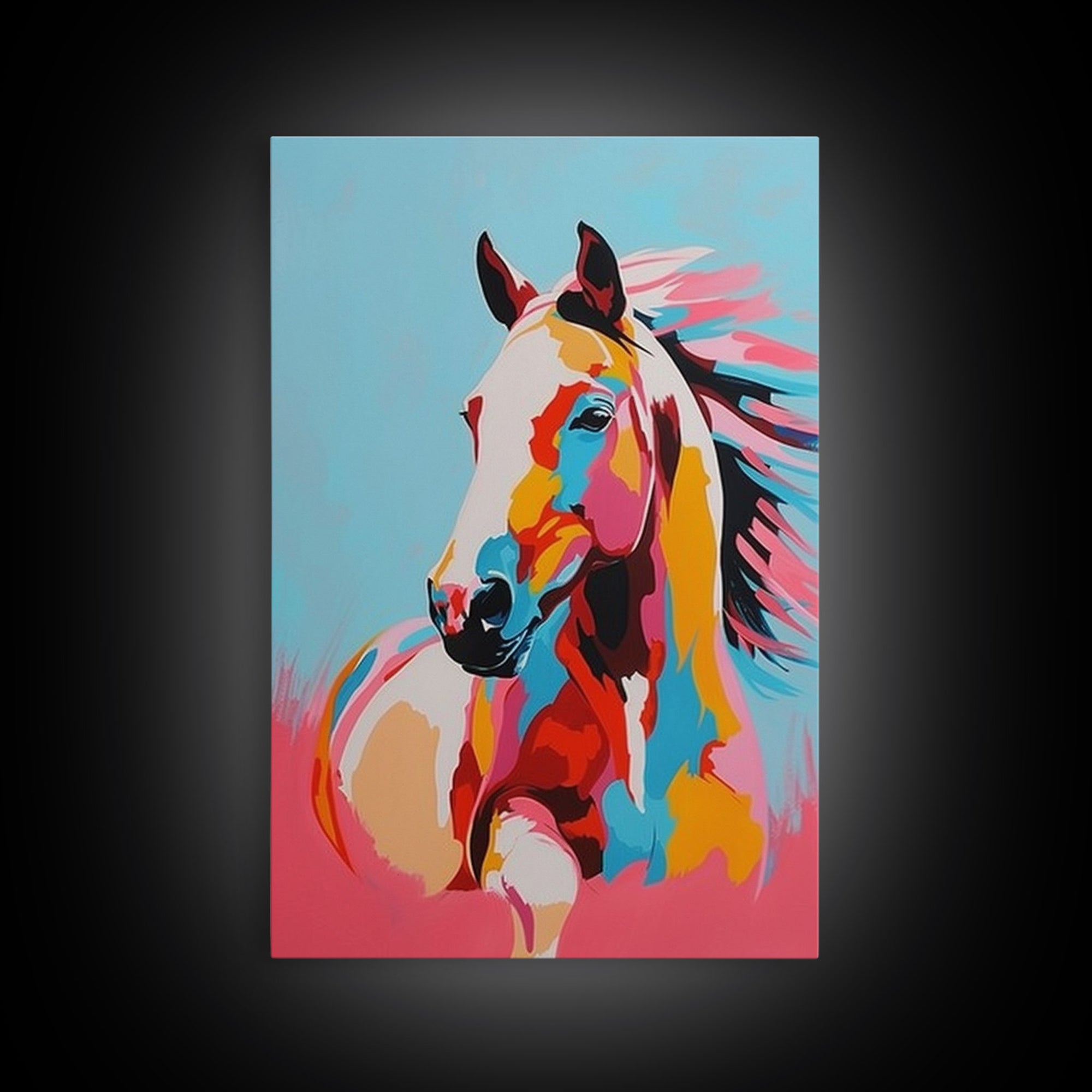 Bold Horse Portrait in Bright Colors - Framed Canvas Print, Modern Wall Art, Living Room Decor, Vibrant Animal Artwork, Bedroom Art Print