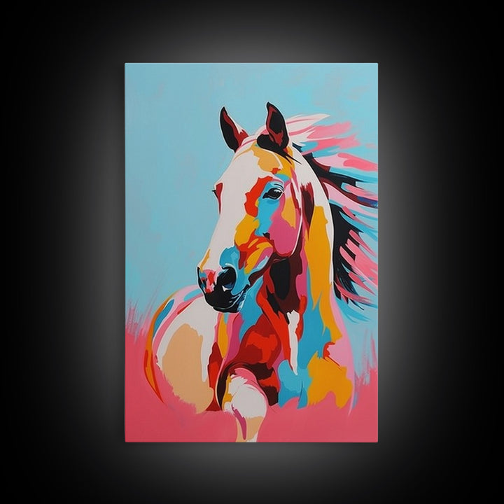 Bold Horse Portrait in Bright Colors - Framed Canvas Print, Modern Wall Art, Living Room Decor, Vibrant Animal Artwork, Bedroom Art Print
