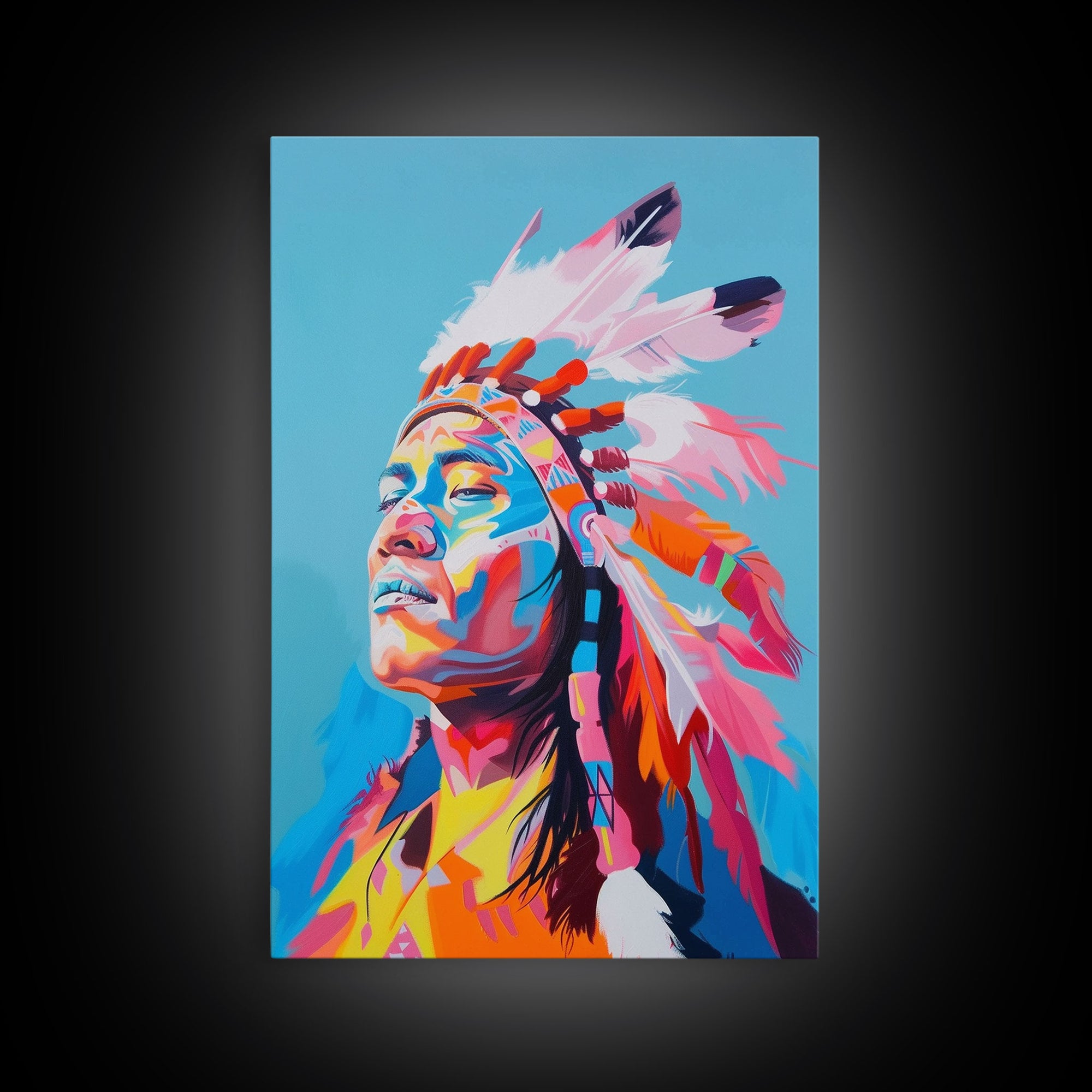 Bold Native American Headdress Framed Canvas Print - Striking Wall Art, Living Room Decor, Colorful Tribal Art for Home Decoration
