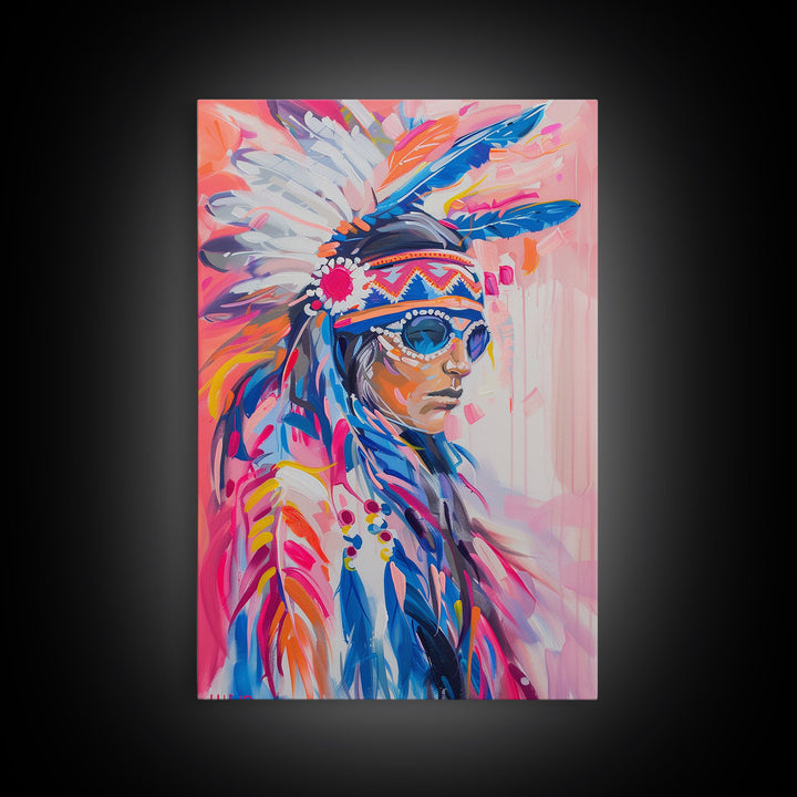 Modern Native American Framed Canvas Print - Colorful Wall Art, Tribal Decor, Bold Living Room Art, Contemporary Indigenous Artwork