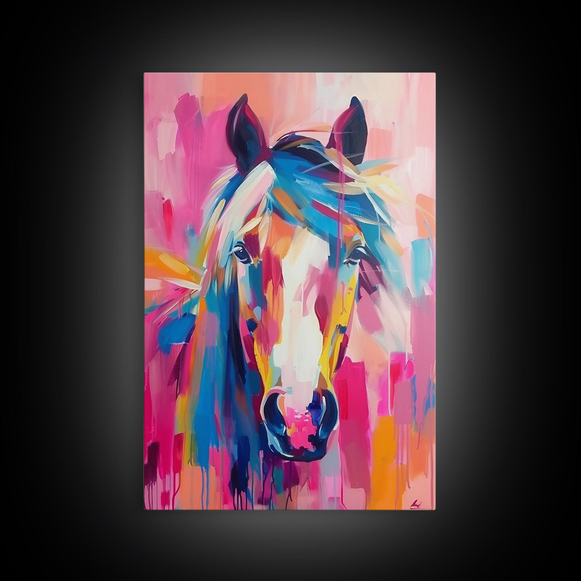 Colorful Horse Portrait Art - Framed Canvas Print, Vibrant Living Room Decor, Unique Wall Art, Bedroom Decor