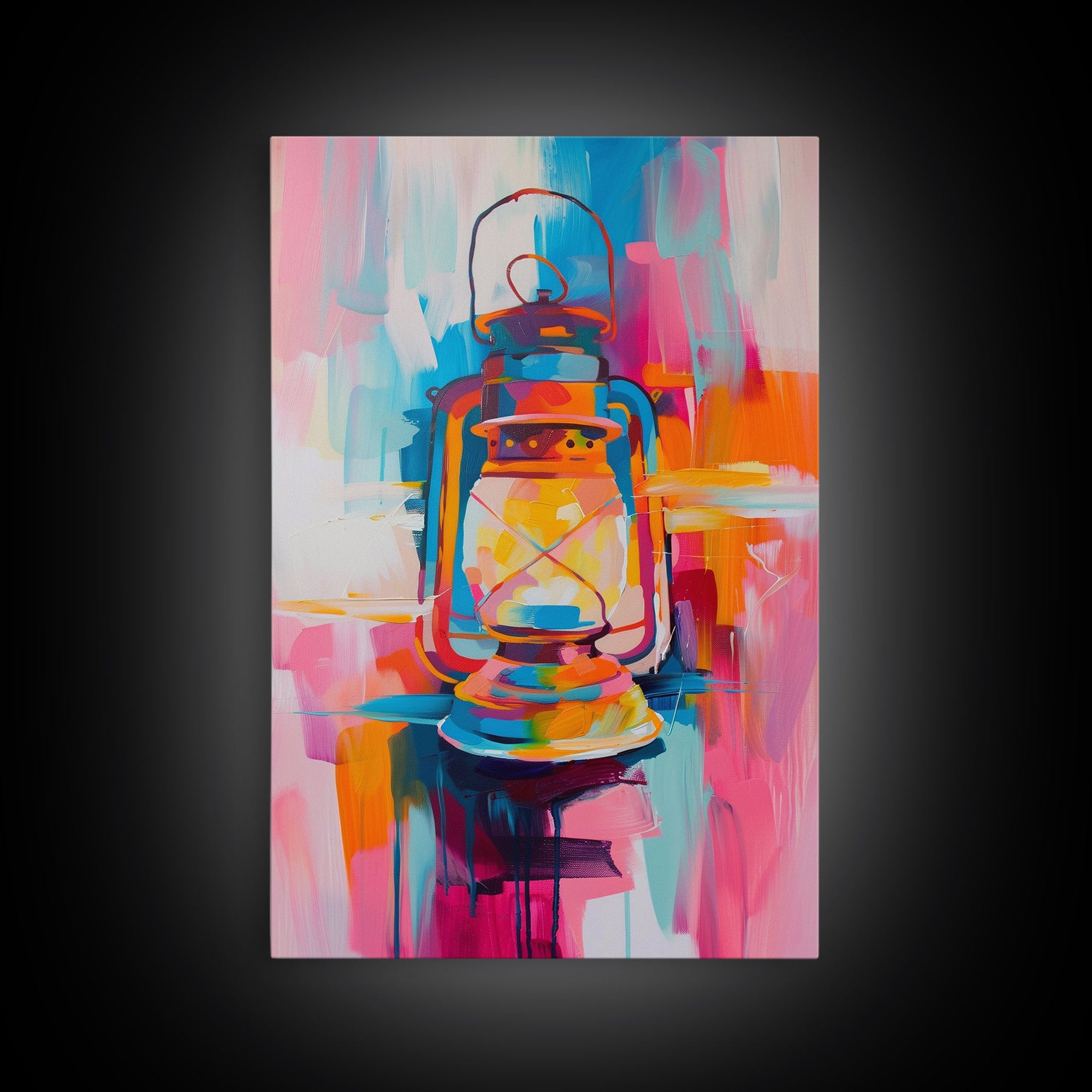 Colorful Abstract Oil Lamp - Framed Canvas Print, Modern Western Art, Unique Lamp Wall Art for Bedroom Decor
