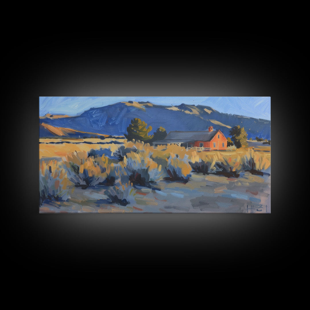 Rustic Cabin in Open Field, Framed Canvas Print, Ideal for Living Room Art, Country Style Home Decor, Cozy Bedroom Wall Art