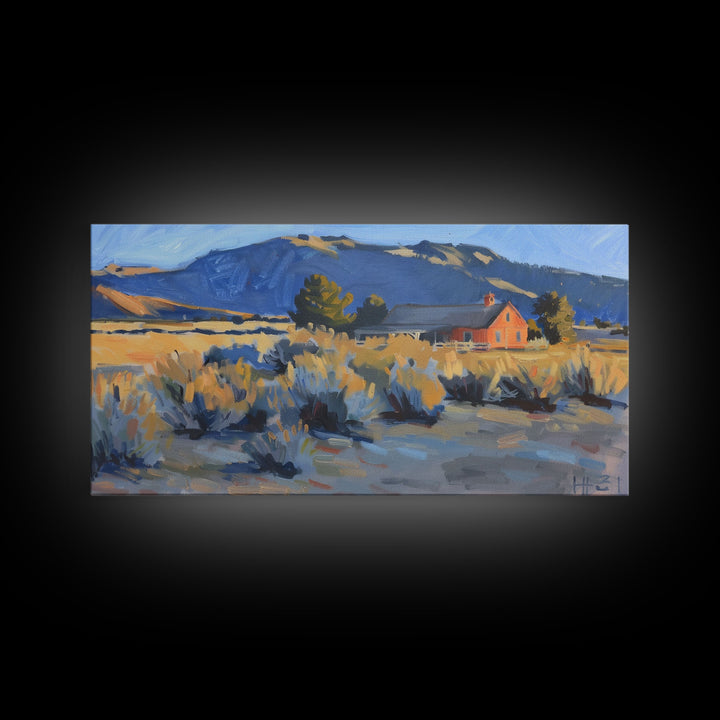 Rustic Cabin in Open Field, Framed Canvas Print, Ideal for Living Room Art, Country Style Home Decor, Cozy Bedroom Wall Art