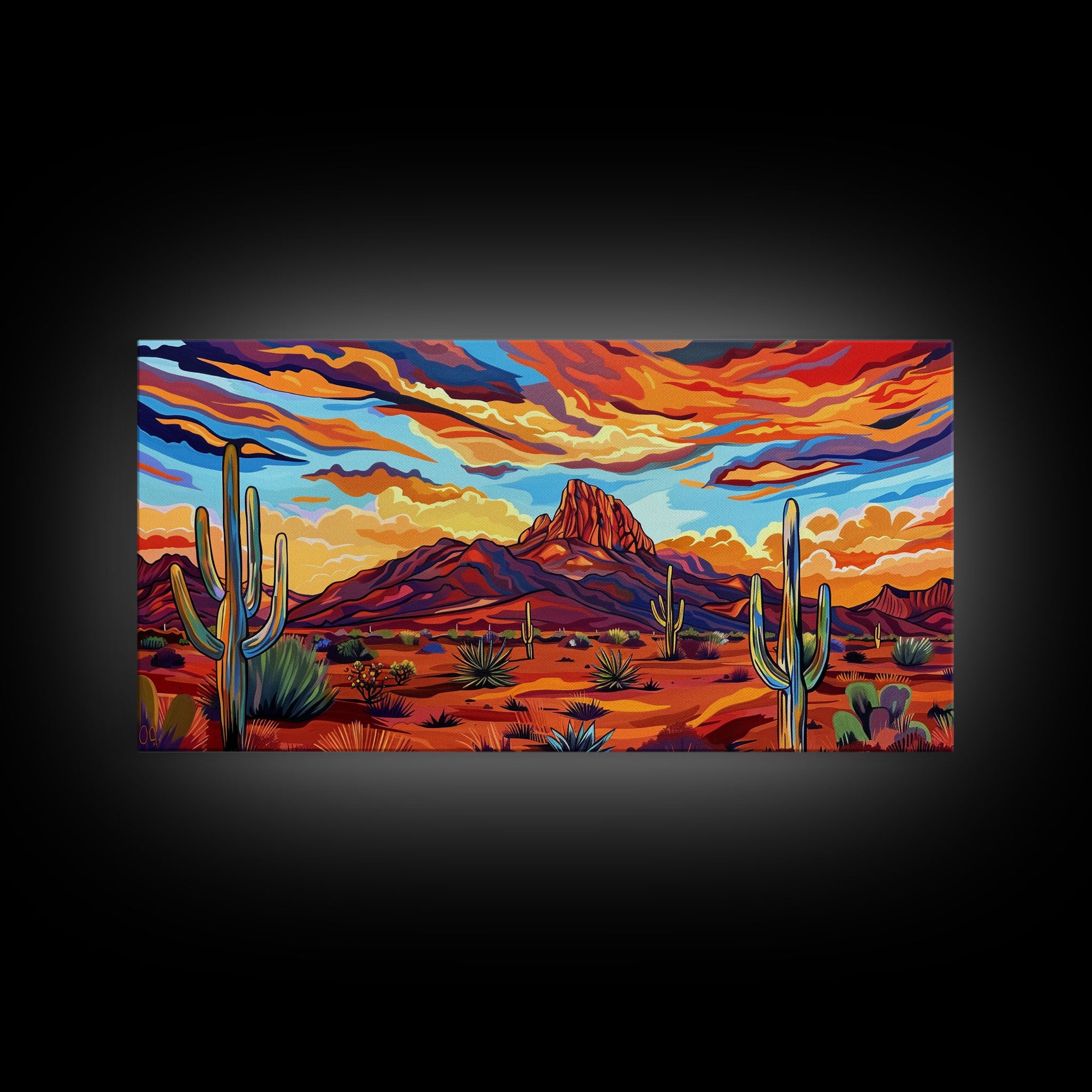 Serene Desert Sunset with Water Reflection, Framed Canvas Print for Bedroom Art, Ideal for Boho and Southwestern Decor