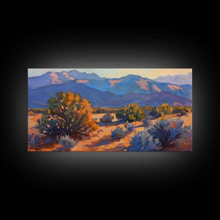 Serene Desert Landscape with Mountains, Beautiful Living Room Art, Framed Canvas Print, Farmhouse Style, Rustic Wall Decor