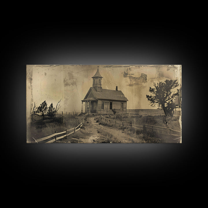 Old Country Church with Fenced Path, Framed Canvas Print for Living Room Decor, Perfect Bedroom Wall Art, Vintage Western Scene