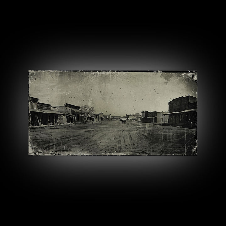 Deserted Old West Town Street, Sepia Framed Canvas Print Farmhouse Living Room Wall Art, Vintage Home Decor, Rustic Art Piece