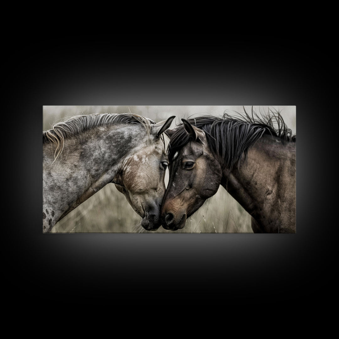 Heartfelt Connection of Two Horses, Ideal for Living Room Art, Framed Canvas Print, Bedroom Decor, Home Decoration, Animal Lover Gift