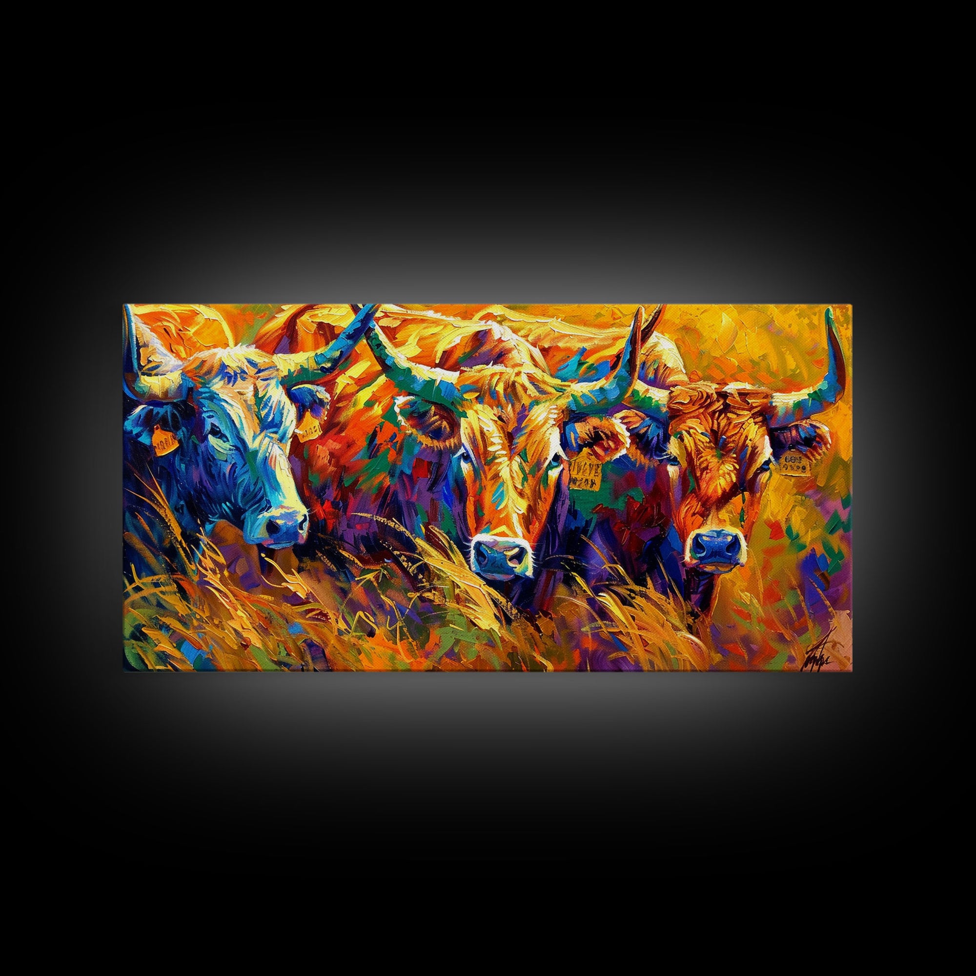 Expressive Cattle in Bright Colors, Ideal for Living Room Art, Framed Canvas Print, Bedroom Decor, Home Decoration, Unique Farmhouse Decor