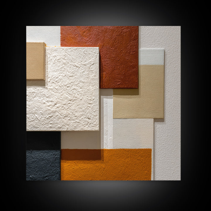 Mid Century Color Block Composition Framed Canvas Print, Wall Art, Art, Living Room Decor, Fine Art, Wall Clock, WAL-1x1-12