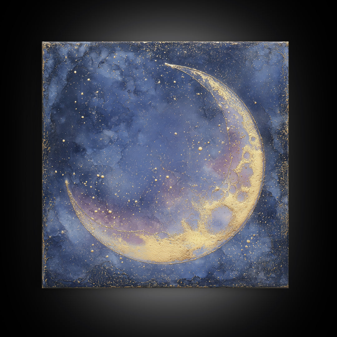 Celestial Moon and Stars Artwork Canvas Print, Wall Art, Digital Print, Living Room Decor, Fine Art, Luxury Decor, WAL-1x1-14