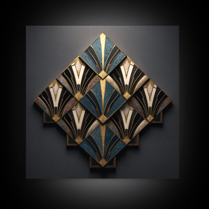 Art Deco Gold Fan Pattern Canvas Print, Wall Art, Painting, Living Room Decor, Fine Art, Wall Hanging, Home Decor Gift, WAL-1x1-20