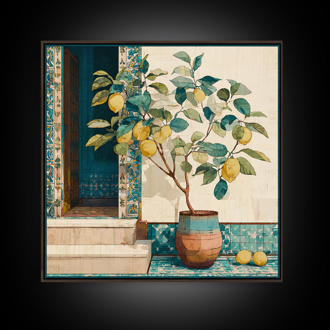 Mediterranean Lemon Branch Still Life Canvas Print, Wall Art, Framed Wall Art, Living Room Decor, Fine Art, Fine Art Print, WAL-1x1-22