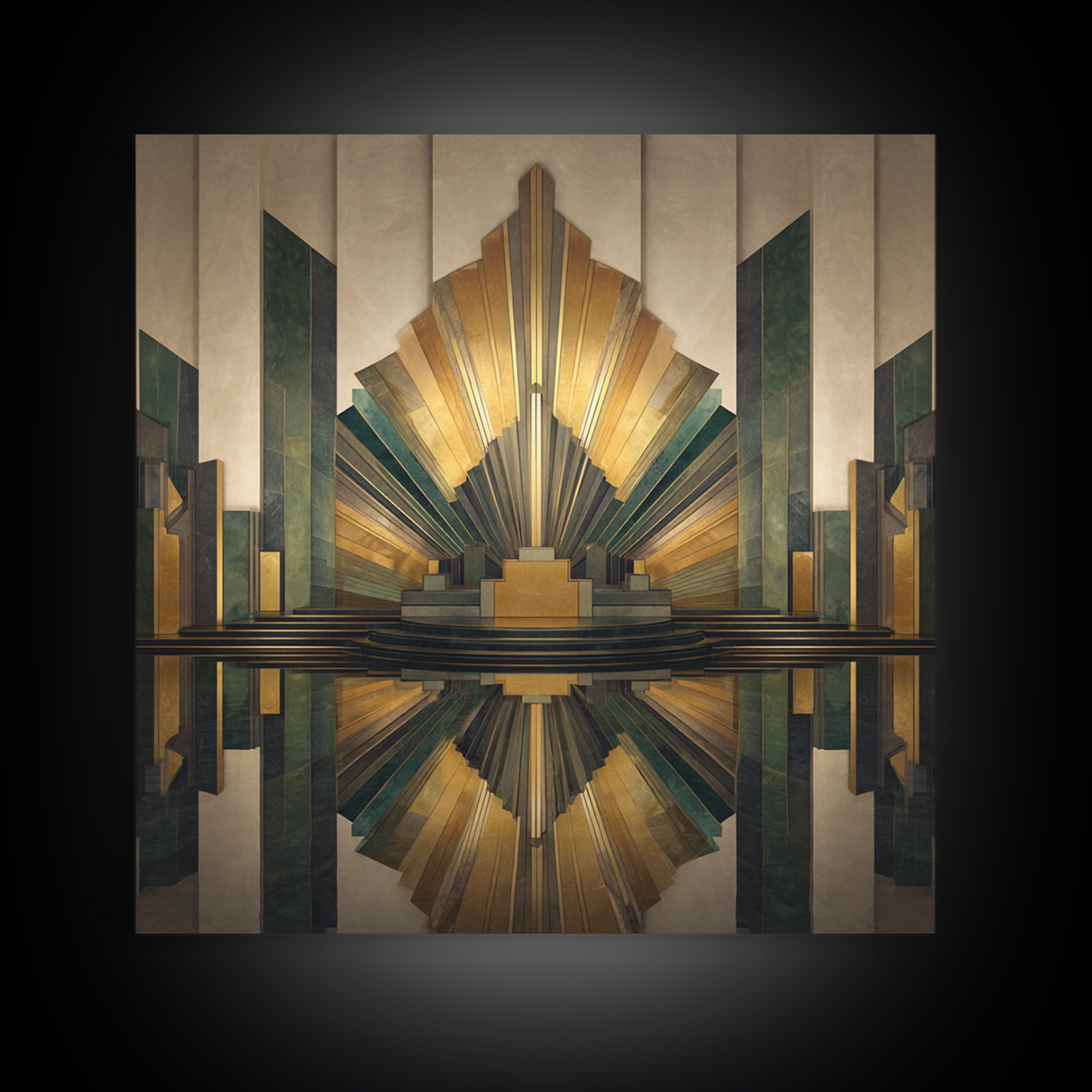 Art Deco Gold Fan Pattern Framed Canvas Print, Wall Art, Wall Art Prints, Living Room Decor, Fine Art, Abstract Art, WAL-1x1-44